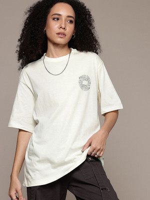 Roadster Printed Women Round Neck White T-Shirt