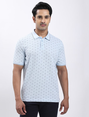 INDIAN TERRAIN Printed Men Polo Neck Blue T-Shirt