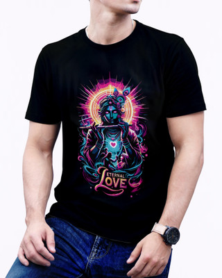 Vastra Printed Men Round Neck Reversible Black T-Shirt