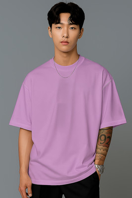 JUGULAR Solid Men Round Neck Purple T-Shirt