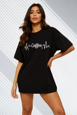 parthcreation Printed Women Round Neck Black T-Shirt