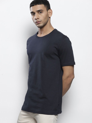 OrrganicChics Solid Men Round Neck Navy Blue T-Shirt