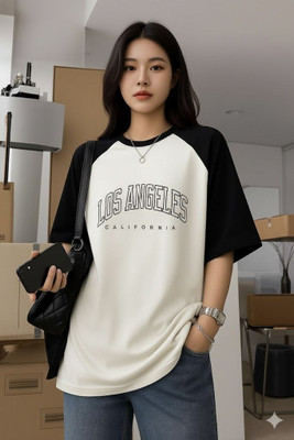 SIXTEENLINES Printed Women Round Neck Reversible White T-Shirt