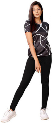 SHRIEZ Printed Women Round Neck Black T-Shirt
