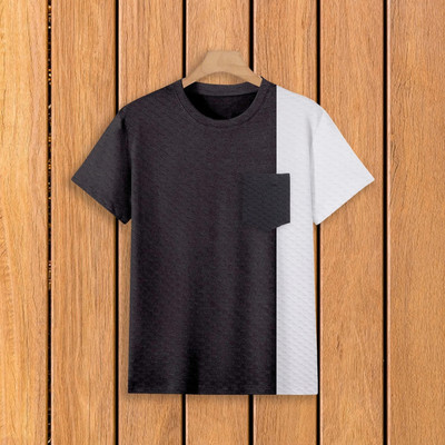 TANNU FAB Self Design Men Round Neck Black T-Shirt