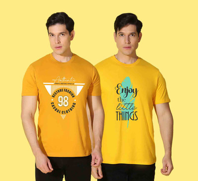 WOOSTRO Graphic Print Men Round Neck Yellow T-Shirt