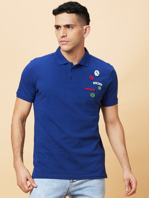 BEING HUMAN Solid Men Polo Neck Dark Blue T-Shirt
