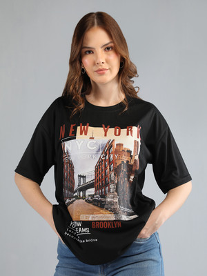 ETC Graphic Print Women Round Neck Black T-Shirt