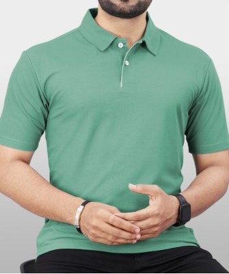 KAJAR Solid Men Polo Neck Green T-Shirt