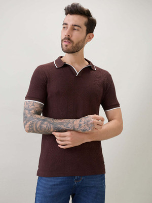 Status Quo Self Design Men Polo Neck Brown T-Shirt