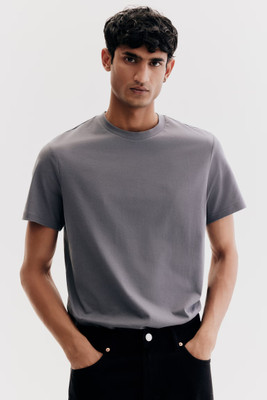 Wanglet Solid Men Round Neck Grey T-Shirt