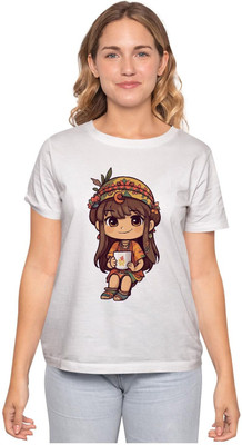 NOIDAPRINT Printed Men Round Neck White T-Shirt