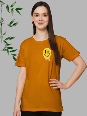 FBAR Graphic Print Women Round Neck Gold T-Shirt