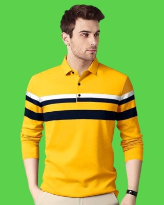 FASHIUM Colorblock Men Polo Neck Yellow T-Shirt