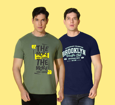 WOOSTRO Printed Men Round Neck Green, Blue T-Shirt