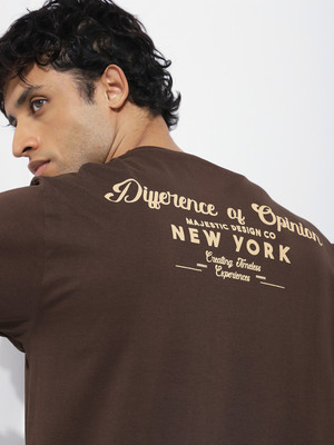 DIFFERENCE OF OPINION Printed Men Round Neck Brown T-Shirt