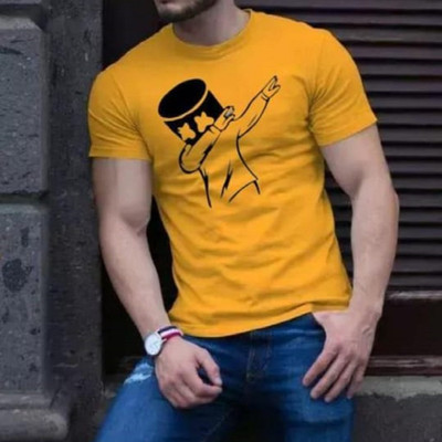 SAHAL FASHION Printed Men Round Neck Yellow T-Shirt