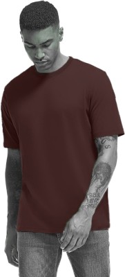 bheruclub Solid Men Crew Neck Reversible Brown T-Shirt