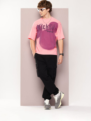 Kook N Keech Printed Men Round Neck Pink T-Shirt