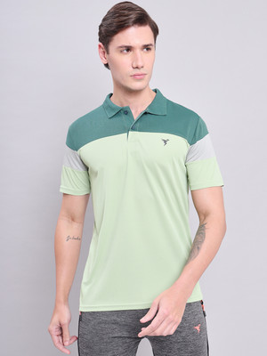 TECHNOSPORT Colorblock Men Polo Neck Light Green T-Shirt
