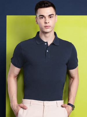 Hancock Embroidered Men Polo Neck Dark Blue T-Shirt