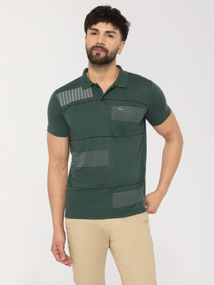 ARRAY Printed Men Polo Neck Green T-Shirt