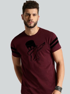 Trends Tower Striped Men Round Neck Maroon T-Shirt