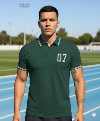METRONAUT Solid Men Polo Neck Dark Green T-Shirt