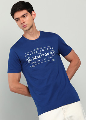 United Colors of Benetton Printed Men Round Neck Blue T-Shirt