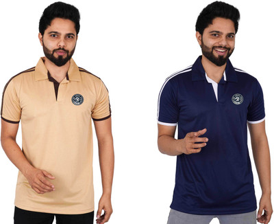 La Milano Printed Men Polo Neck Navy Blue, Green T-Shirt