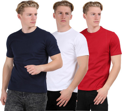 CHECKERSBAY Solid Men Round Neck Dark Blue, Red, White T-Shirt
