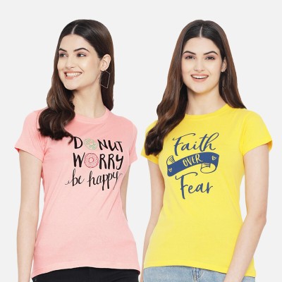 Fabflee Casual Printed Women Pink, Yellow Top