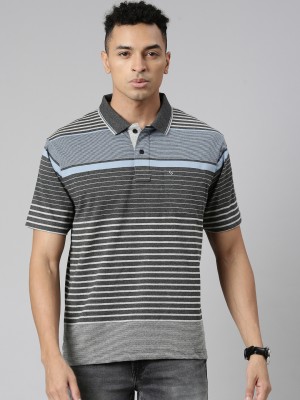 Classic Polo Striped Men Polo Neck Navy Blue, Grey T-Shirt