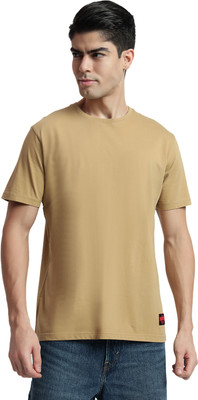 Rare Bond Studios Solid Men Round Neck Beige T-Shirt