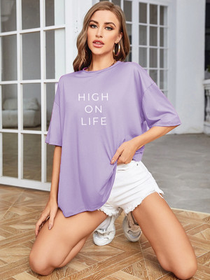 RIGO Printed Women Round Neck Purple T-Shirt