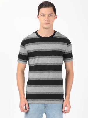 JOCKEY Striped Men Round Neck Grey, Black T-Shirt