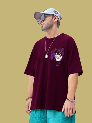 Kasendra Printed Men Round Neck Maroon T-Shirt