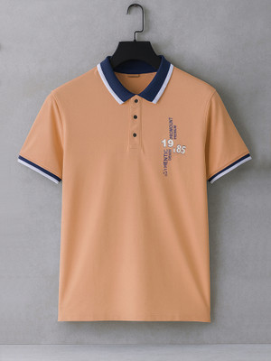 PROMOUNT Solid Men Polo Neck Brown T-Shirt
