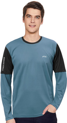 FTX Colorblock Men Round Neck Grey T-Shirt