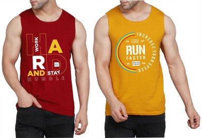 WOOSTRO Printed Men Scoop Neck Maroon, Brown T-Shirt