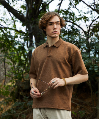 CAMPUS SUTRA Solid Men Polo Neck Brown T-Shirt