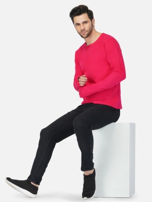 Ap'pulse Solid Men Round Neck Pink T-Shirt