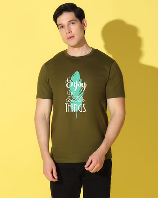 WOOSTRO Printed Men Round Neck Dark Green T-Shirt