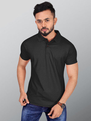 INDICLUB Solid Men Polo Neck Black T-Shirt