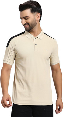 MONTCLAIR Colorblock Men Polo Neck Beige T-Shirt
