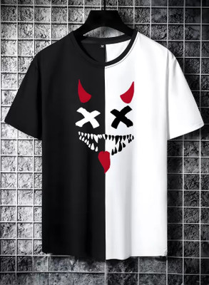 Risemax Printed, Colorblock Men Round Neck Black, White T-Shirt