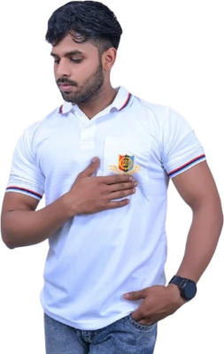 Mango Fashion Solid Men Polo Neck White T-Shirt