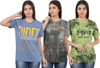 HouseOfCommon Printed Women Round Neck Multicolor T-Shirt