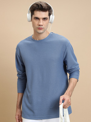 HIGHLANDER Solid Men Round Neck Blue T-Shirt