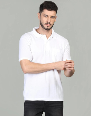 INKKR Solid Men Polo Neck White T-Shirt